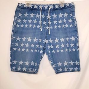 Denim Shorts Drawstring Stars Divided Men's Sz 34 Patriotic 4th of July Summer